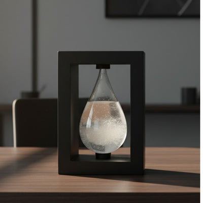 Fitzroy Sturm-Barometer im Holzrahmen – Tropfen Storm Glass mit Gravur-Personalisierung – ideales Geschenk für jeden Anlass – elegante Wetterstation im modernen Stil mit Kristallen, die auf Wetteränderungen reagieren  