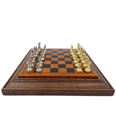 Exklusive magnetische Metall-Schachfiguren Italfama 18x18 cm mit personalisierbarer Gravur – elegantes Geschenk für jeden Anlass, braun-schachbrettmuster mit gold-silbrigen Figuren