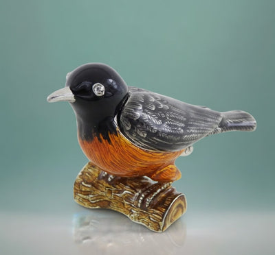 Metallbox in Vogel-Form mit Kristallen, personalisierbar mit Gravur, ideales Geschenk - schwarz, silber, braun, orange, Maße 5x6x5 cm, Material: Metall, Emaille, Kristall  