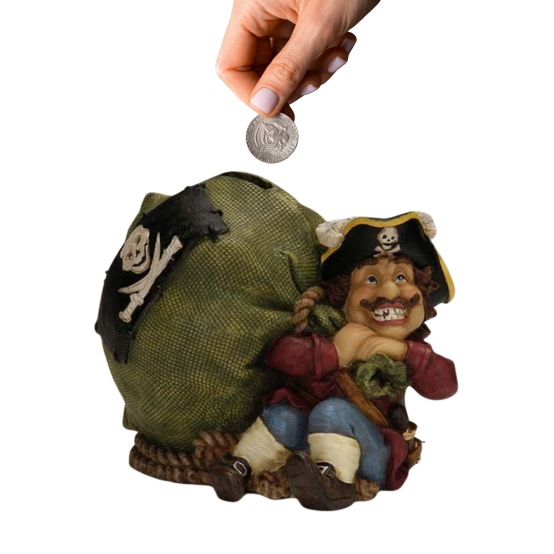 Dekorative Spardose Pirat mit Schatz 14 cm mit personalisierbarer Gravur