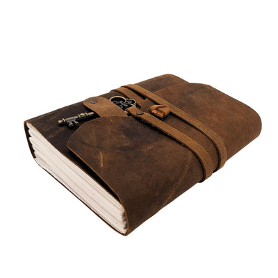 Retro Leder-Notizbuch mit Schlüssel und Riemen, 200 Seiten, 18 x 13 cm