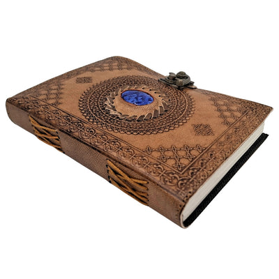 Retro-Ledernotizbuch mit Stein – personalisiertes Notizbuch mit Gravur – Büffelleder, braun, 18x13 cm