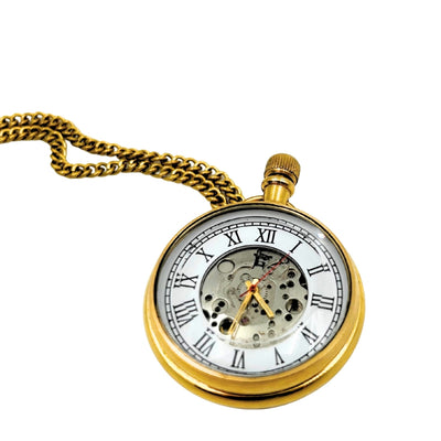 Mechanische Retro-Taschenuhr mit Kette und Gravur