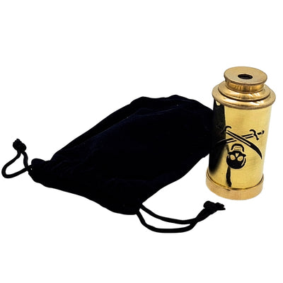 Piratenteleskop mit Emblem – klappbares Messingteleskop mit Gravur – perfektes Geschenk für junge Meeresentdecker – Höhe 15 cm, Set mit Samtbeutel