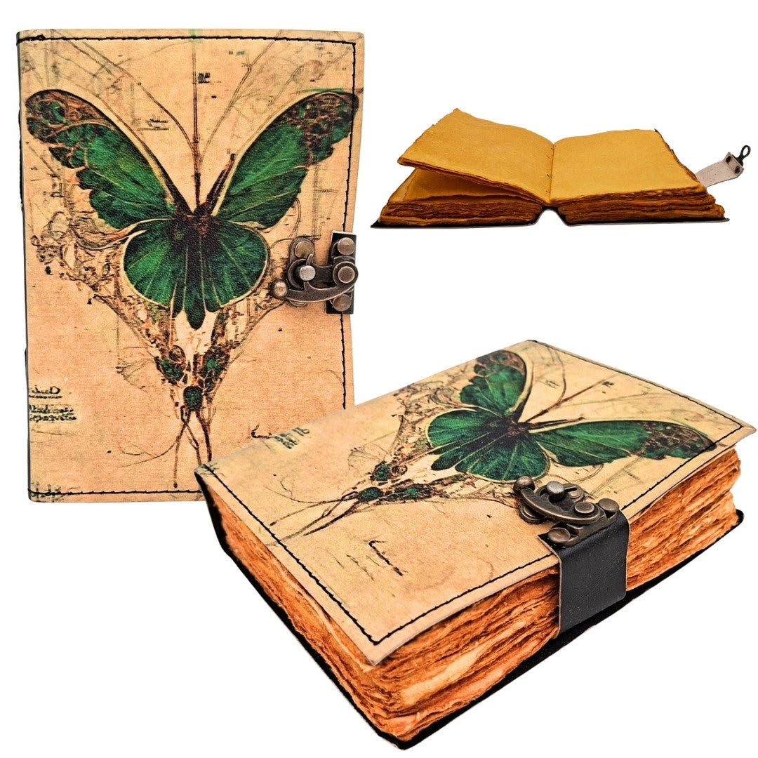 Retro-Ledernotizbuch Schmetterling mit Gravur