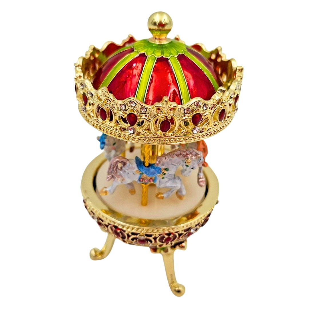 Musikspieluhr Karussell mit Gravur - Elegante Dekoration in Gold und Rot, 14 cm
