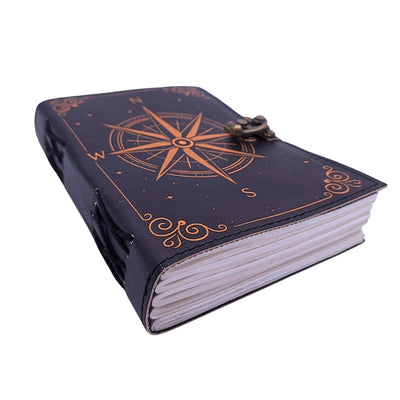 Retro Leder-Notizbuch Windrose Schwarz-Gold mit personalisierter Gravur