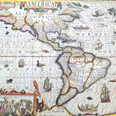 Karte von Amerika 1628 - J. Hondius Reprint mit der Möglichkeit einer personalisierten Gravur - ideales Geschenk für Reisende und Geschichtsliebhaber - Maße 37,5 x 50 cm