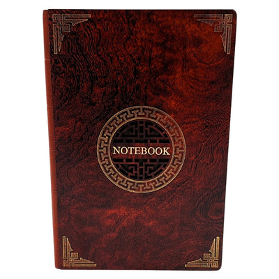 Elegantes A5 Notizbuch mit Holzcover und personalisierter Gravur – luxuriöses Tagebuch als Geschenk mit goldenen Rändern und hochwertigem braunem Papier  