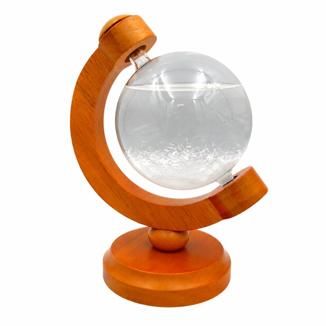 Fitzroya-Sturmbarometer Globus mit Gravurmöglichkeit - Elegante Schreibtischdekoration aus Glas und Holz, Höhe 18,5 cm