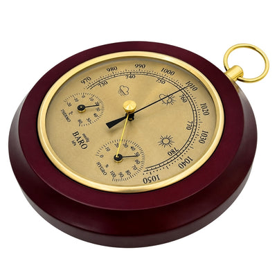 3-in-1 Wetterstation YG386 mit Gravur - Elegantes Thermometer, Barometer und Hygrometer in rundem Holzgehäuse