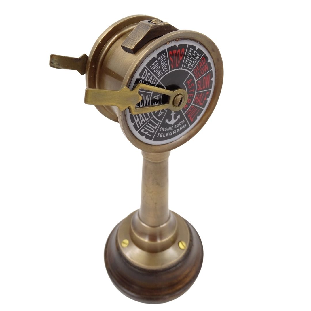 Schiffstelegraf TG4 mit Gravur – personalisiertes Geschenk aus Messing und Holz, Höhe 16,5 cm, Farben Gold und Braun
