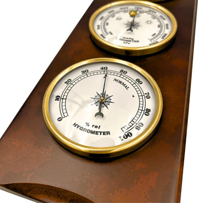 Elegante Retro-Wetterstation 36 cm mit Gravur – Barometer, Thermometer, Hygrometer im Holzgehäuse
