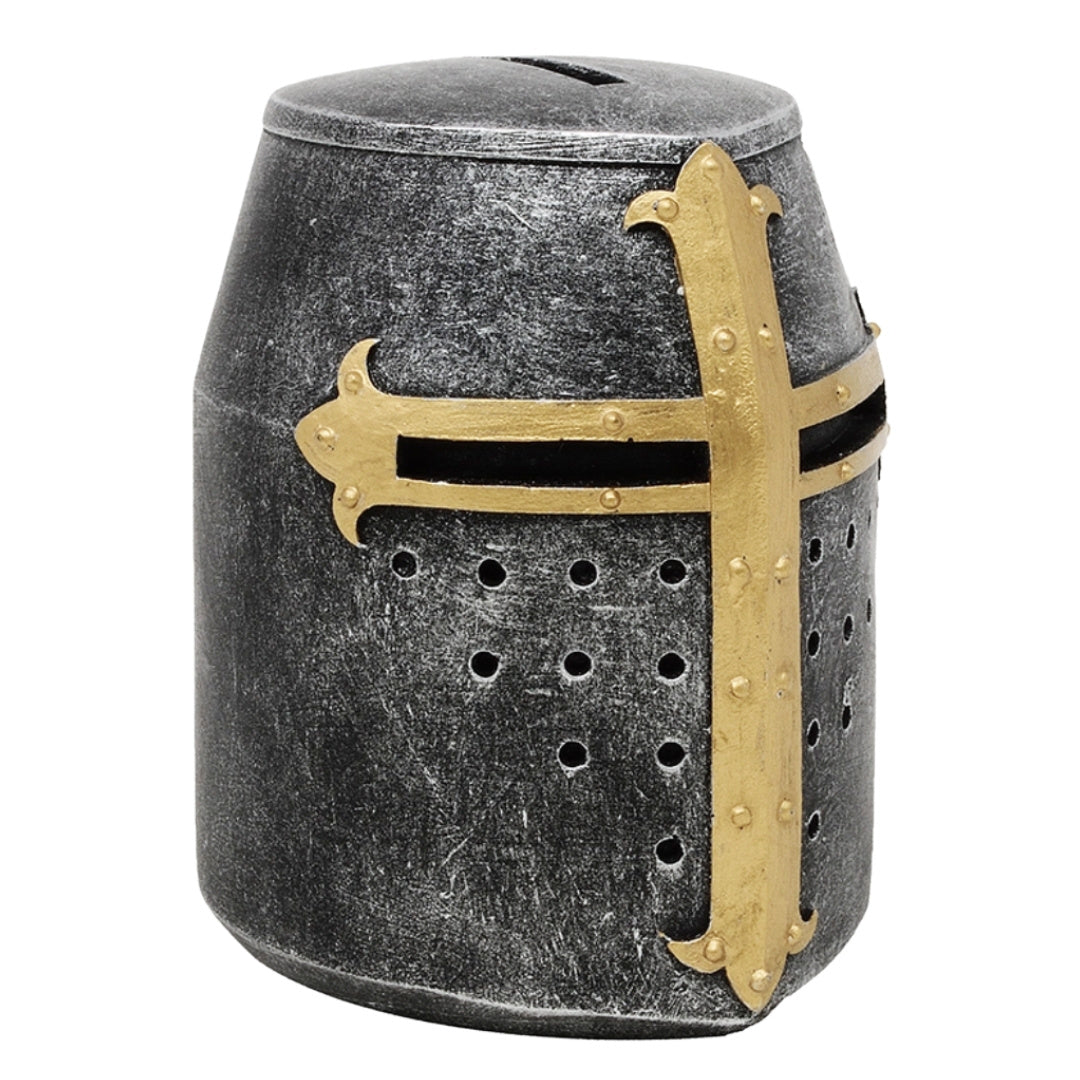 Spardose Ritterhelm Kreuzritter mit Gravur-Personalisierung – einzigartiges mittelalterliches Geschenk, Höhe 10 cm, handbemalt aus Polyresin  