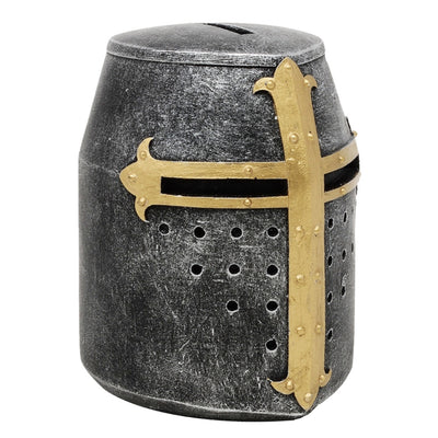 Spardose Ritterhelm Kreuzritter mit Gravur-Personalisierung – einzigartiges mittelalterliches Geschenk, Höhe 10 cm, handbemalt aus Polyresin  