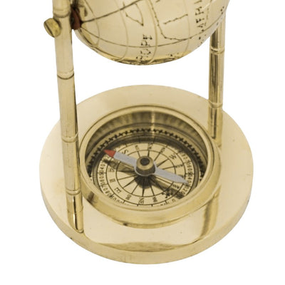 Dekorativer Messingglobus mit Kompass und personalisierbarer Gravur, goldfarben, Höhe 12,5 cm