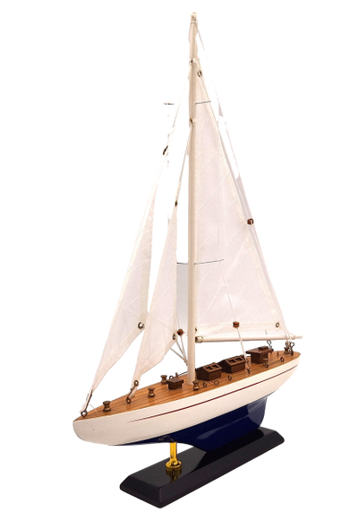 Holzmodell einer Yacht, Höhe 42 cm, mit personalisierbarer Gravur  