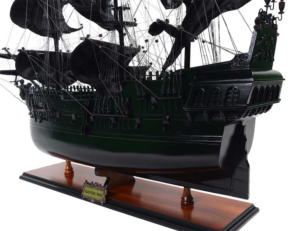 Modell des Piratenschiffs Schwarze Perle BP80R mit Gravurmöglichkeit, Länge 89 cm, exklusives Geschenk für jeden Anlass, Kunsthandwerk, Holzsockel