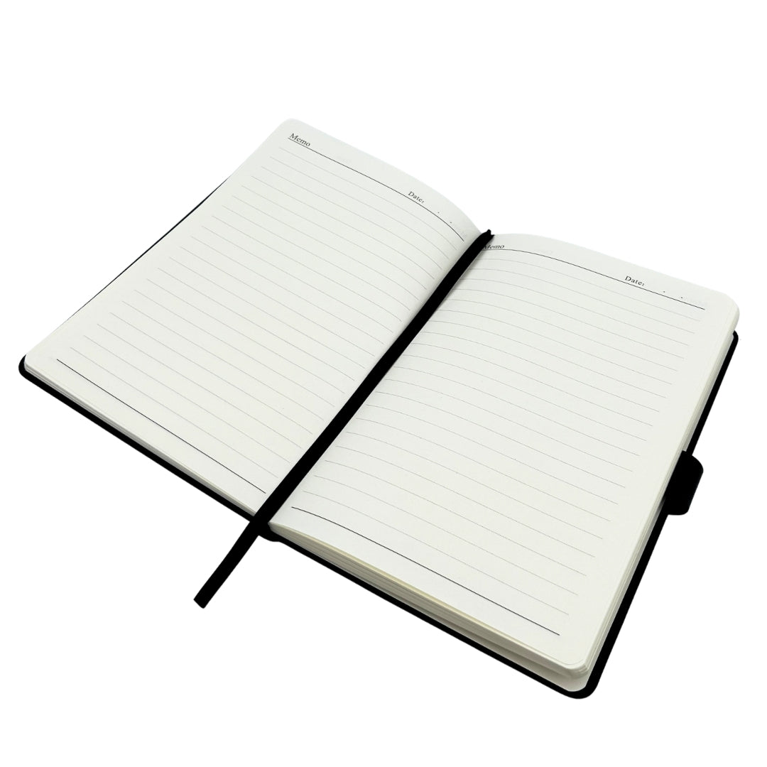 Elegantes dunkelblaues Leder-Notizbuch A5 mit Kugelschreiber und personalisierter Gravur in Geschenkbox