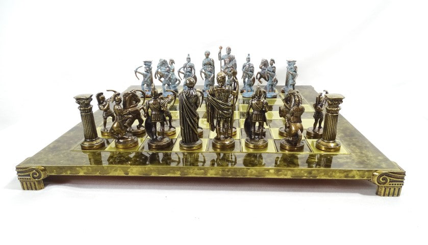 Messing-Schachspiel Bogenschützen 44x44 cm mit individueller Gravurmöglichkeit – luxuriöses Geschenk für Mythologie- und Strategie-Liebhaber, hochwertige handgefertigte Figuren  