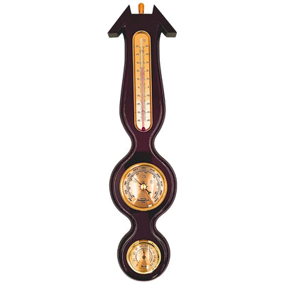 Elegante 3-in-1 Wetterstation mit Gravur – Thermometer, Barometer, Hygrometer in dunklem Holz, 40 cm