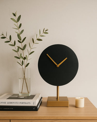 Elegante runde Metalluhr 4122 in Gold und Schwarz mit Gravurpersonalisierung