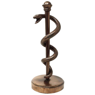 Äskulapstab-Figur 30 cm aus Harz - personalisiertes Geschenk für Ärzte, Krankenschwestern oder Apotheker - braune/ messingfarbene Dekoration mit Gravur