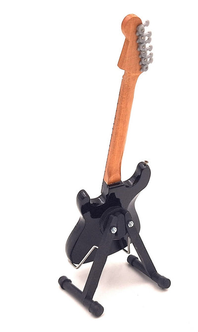 Mini-Gitarre inspiriert von Kurt Cobain mit Möglichkeit der Personalisierung durch Gravur, handgefertigt aus Mahagoniholz, schwarz/weiß, Höhe 27,5 cm