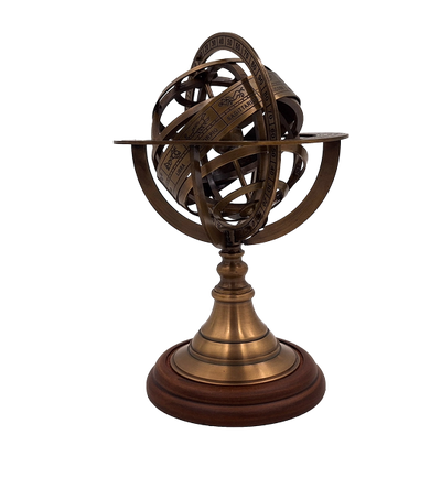 Messing-Astrolabium 21 cm mit Holzsockel – personalisiertes Geschenk für Astronomie-Liebhaber in Goldfarbe
