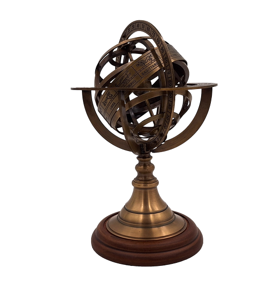 Messing-Astrolabium 21 cm mit Holzsockel – personalisiertes Geschenk für Astronomie-Liebhaber in Goldfarbe