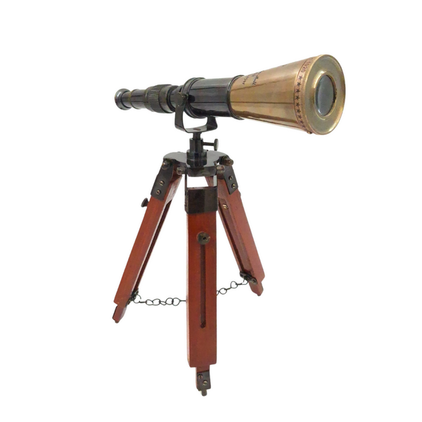 Messing-Teleskop auf Dreibein mit Gravurpersonalisierung - elegantes Deko-Element als Geschenk, Höhe verstellbar bis 30 cm