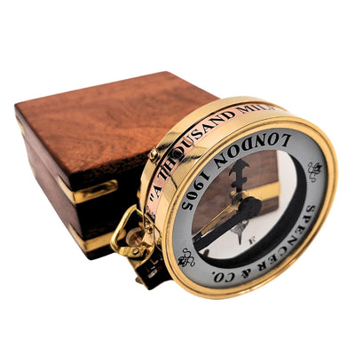 Messing-Kompass Map Reader mit Gravur in Retro-Holzkiste