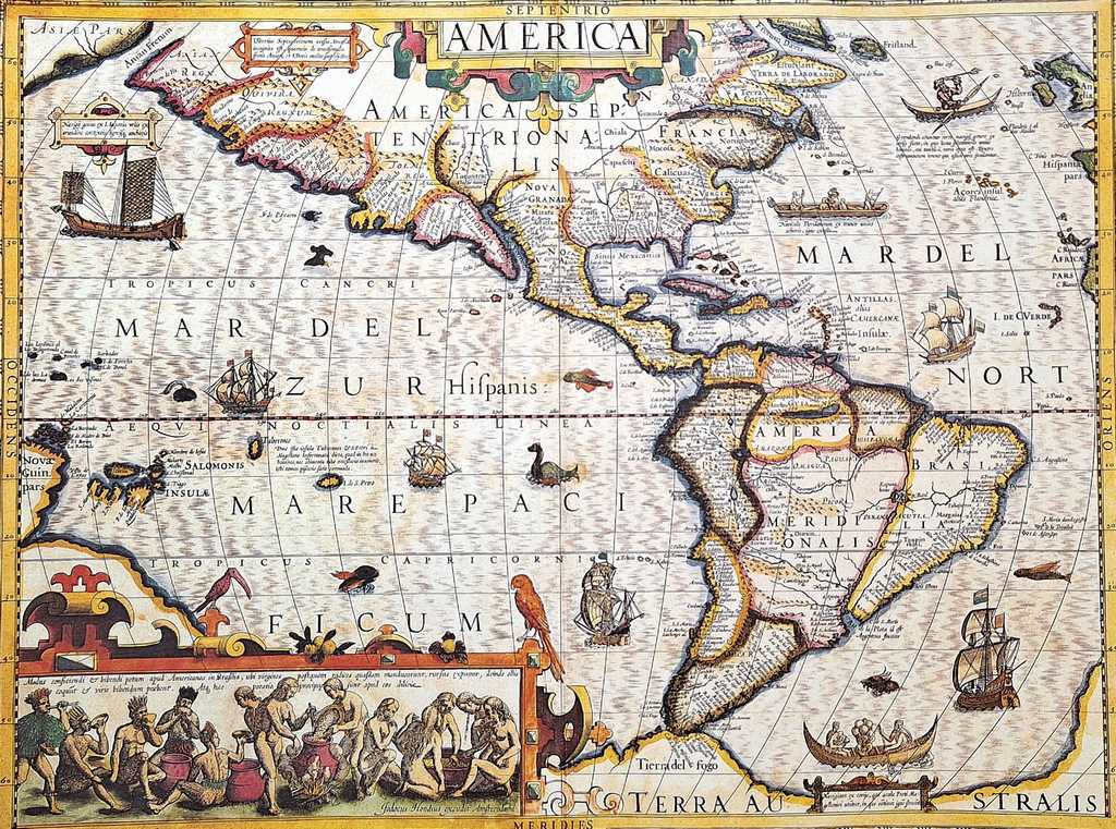 Karte von Amerika 1628 - J. Hondius Reprint mit der Möglichkeit einer personalisierten Gravur - ideales Geschenk für Reisende und Geschichtsliebhaber - Maße 37,5 x 50 cm