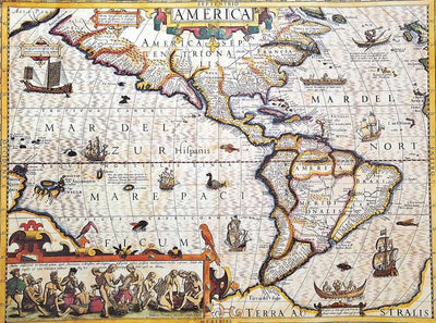 Karte von Amerika 1628 - J. Hondius Reprint mit der Möglichkeit einer personalisierten Gravur - ideales Geschenk für Reisende und Geschichtsliebhaber - Maße 37,5 x 50 cm
