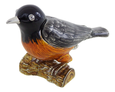 Metallbox in Vogel-Form mit Kristallen, personalisierbar mit Gravur, ideales Geschenk - schwarz, silber, braun, orange, Maße 5x6x5 cm, Material: Metall, Emaille, Kristall  