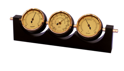 Exklusive Wetterstation Fischer 7894-22 aus Messing und Mahagoni mit personalisierter Gravur - Barometer, Thermometer und Hygrometer als Geschenk im klassischen Stil, Maße 29x7,3 cm
