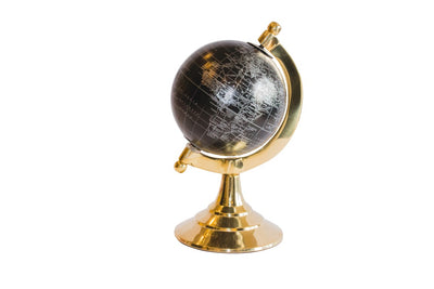 Dekorativer Globus Black & Gold mit personalisierbarer Gravur – elegantes Geschenk, Höhe 20 cm, Messingfuß, schwarze Karte mit silbernen Beschriftungen