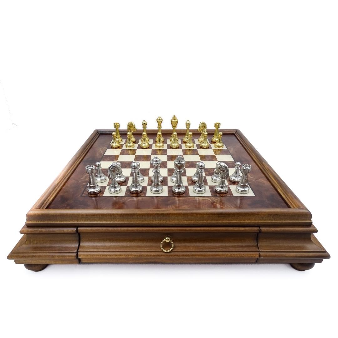 Exklusive Schachfiguren Italfama aus vergoldetem Metall 53x53 cm mit personalisierbarer Gravur