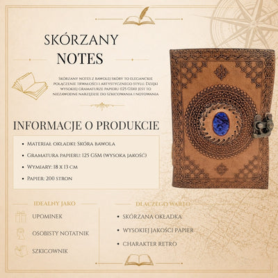 Retro-Ledernotizbuch mit Stein – personalisiertes Notizbuch mit Gravur – Büffelleder, braun, 18x13 cm