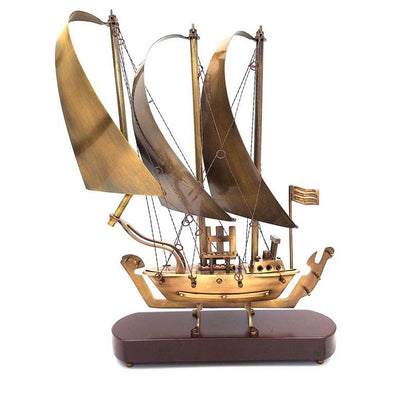Messingschiff auf Holzsockel, 38 cm, mit Gravurmöglichkeit