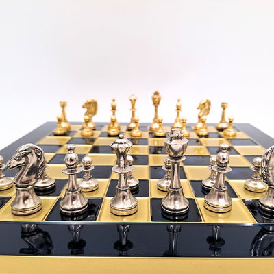 Exklusive große klassische Metall-Schachfiguren Stauton S34 mit Gravur