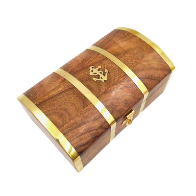 Maritimes Vintage-Holzschatulle DNU-020 mit Messinganker-Motiv, personalisierte Gravur, ideal als Geschenk für Meeresliebhaber, Maße 18,4 × 12,7 × 7,6 cm