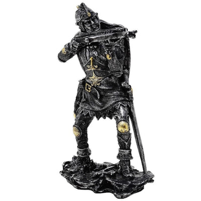 Figur Mittelalterlicher Ritter mit Armbrust 20 cm mit personalisierbarer Gravur - Silber-goldene Dekoration als Geschenk für Geschichts- und Fantasy-Fans - Handbemalt aus Polyresin