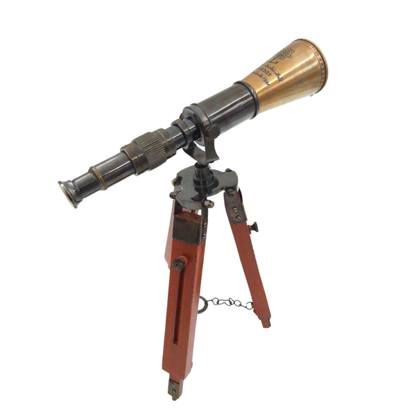 Messing-Teleskop auf Dreibein mit Gravurpersonalisierung - elegantes Deko-Element als Geschenk, Höhe verstellbar bis 30 cm