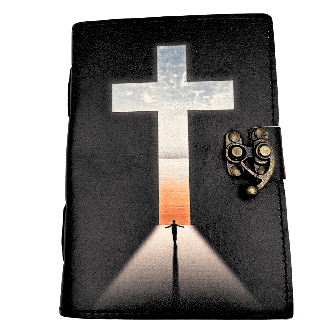 Leder-Notizbuch Religiöses Kreuz Gebetbuch mit Gravur