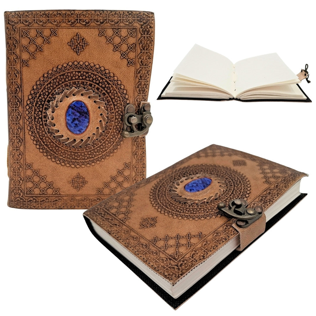 Retro-Ledernotizbuch mit Stein – personalisiertes Notizbuch mit Gravur – Büffelleder, braun, 18x13 cm