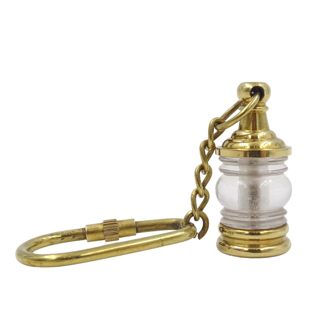 Seglerlampe Schlüsselanhänger Key-0118 aus Messing und Glas, goldfarben, personalisierte Gravur, ideales Geschenk, Maße 11 x 2 x 2 cm