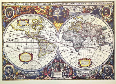 Weltkarte 1630 - Reprint von J. Hondius mit der Möglichkeit einer personalisierten Gravur