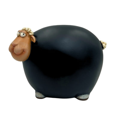 Spardose Schäfchen aus Tafelfarbe mit Personalisierungsmöglichkeit – Schwarz mit beigen und weißen Elementen, Höhe 19,5 cm