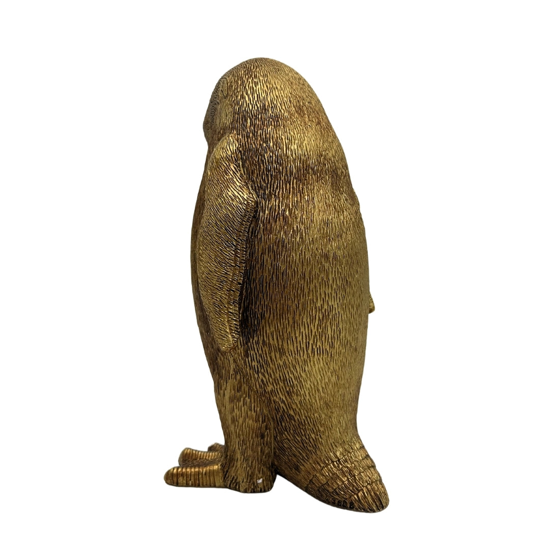 Goldener Pinguin 20,5 cm mit personalisierbarer Gravur – elegante Dekorationsfigur als Geschenk, Glamour-Stil, Art Deco, aus hochwertigem Polyresin gefertigt
